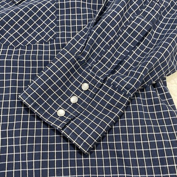 Plains Western Wear Mens 2XL Pearl Snap Shirt Big Man Navy Check Rodeo Cowboy LS - Picture 3 of 7